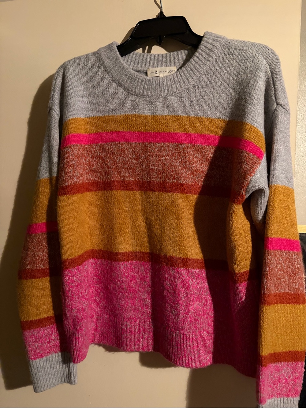 LOFT Colorblock Crewneck Sweater - Light Gray, Mustard, Pink, Rust